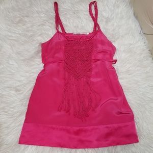 MINT Jodi Arnold Pink Silk Macrame Crochet Top